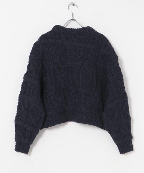 Yonetomi（ヨネトミ）の「米富繊維　CRAZY ARAN PULLOVER-1（ニット/セーター・レディース・ホワイト/ネイビー・FREE）」の5枚目の写真