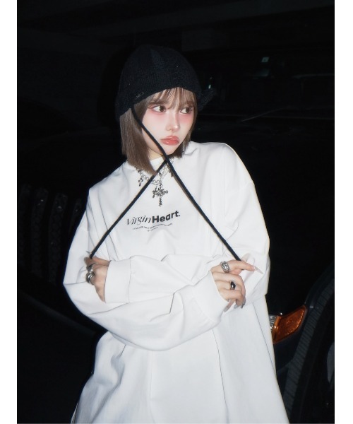 Darich(ダーリッチ)の「ハートモチーフロングTシャツ(Tシャツ/カットソー・レディース・ホワイト/ライトグレー/ブラック・FREE)」の11枚目の写真