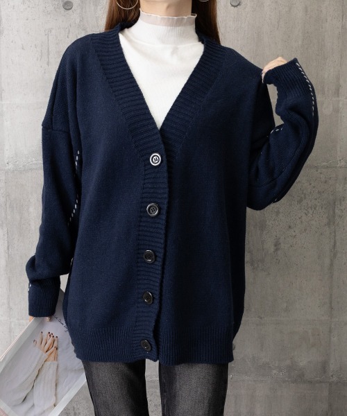 Miniministore(ミニミニストア)の「ニットカーディガン レディース アウター(ニット/セーター・レディース・ブラック/テラコッタ/ブラウン/ベージュ/パープル/グレー/カーキ/アイボリー/ブルー/ネイビー・FREE)」の8枚目の写真