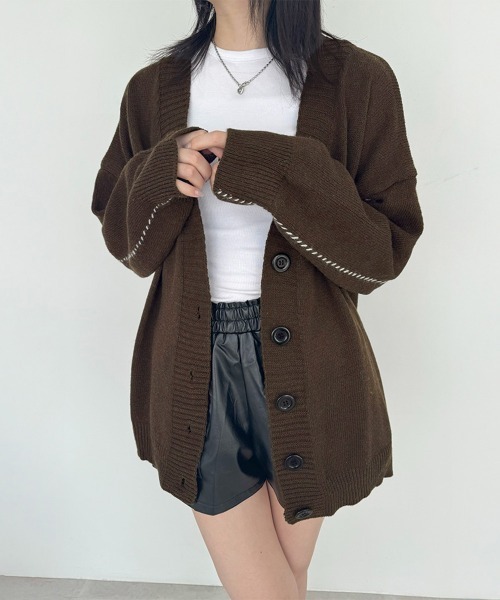 Miniministore(ミニミニストア)の「ニットカーディガン レディース アウター(ニット/セーター・レディース・ブラック/テラコッタ/ブラウン/ベージュ/パープル/グレー/カーキ/アイボリー/ブルー/ネイビー・FREE)」の4枚目の写真
