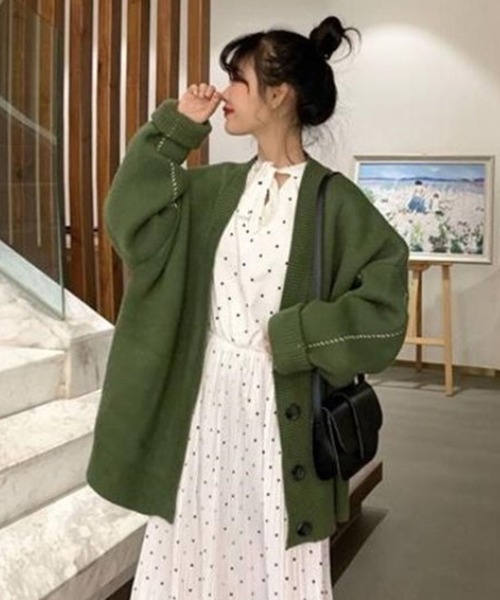 Miniministore(ミニミニストア)の「ニットカーディガン レディース アウター(ニット/セーター・レディース・ブラック/テラコッタ/ブラウン/ベージュ/パープル/グレー/カーキ/アイボリー/ブルー/ネイビー・FREE)」の7枚目の写真