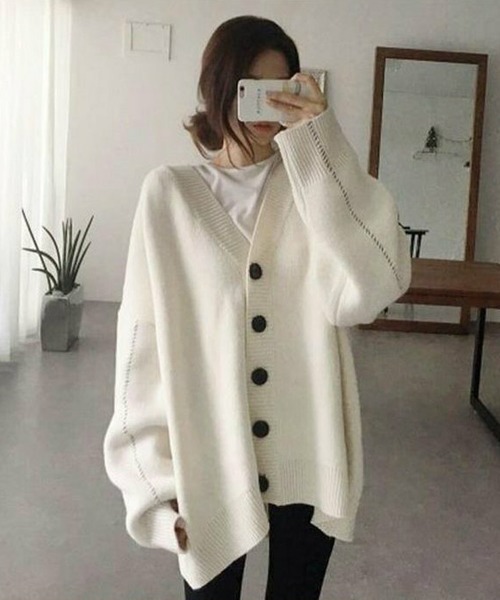 Miniministore(ミニミニストア)の「ニットカーディガン レディース アウター(ニット/セーター・レディース・ブラック/テラコッタ/ブラウン/ベージュ/パープル/グレー/カーキ/アイボリー/ブルー/ネイビー・FREE)」の2枚目の写真