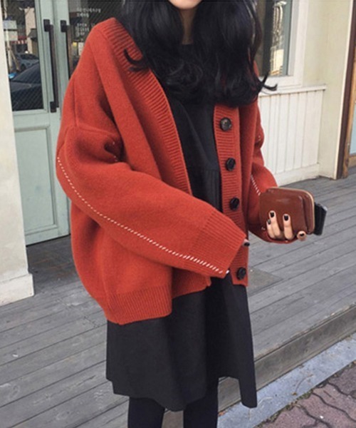Miniministore(ミニミニストア)の「ニットカーディガン レディース アウター(ニット/セーター・レディース・ブラック/テラコッタ/ブラウン/ベージュ/パープル/グレー/カーキ/アイボリー/ブルー/ネイビー・FREE)」の5枚目の写真