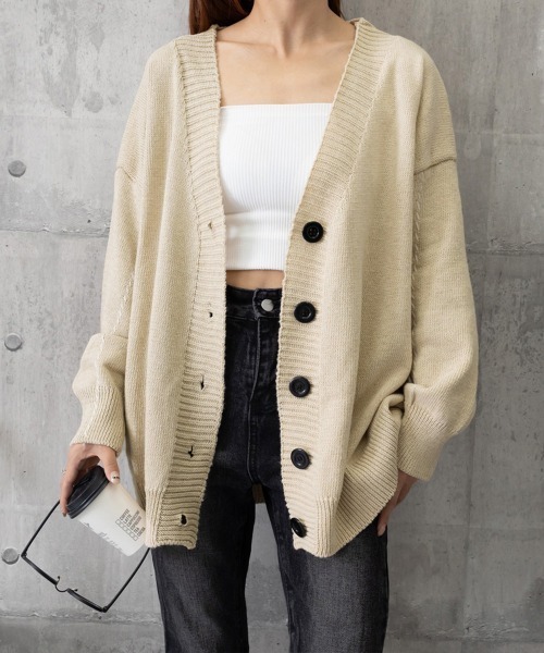Miniministore(ミニミニストア)の「ニットカーディガン レディース アウター(ニット/セーター・レディース・ブラック/テラコッタ/ブラウン/ベージュ/パープル/グレー/カーキ/アイボリー/ブルー/ネイビー・FREE)」の20枚目の写真