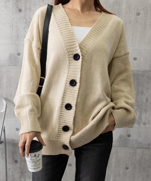 Miniministore(ミニミニストア)の「ニットカーディガン レディース アウター(ニット/セーター・レディース・ブラック/テラコッタ/ブラウン/ベージュ/パープル/グレー/カーキ/アイボリー/ブルー/ネイビー・FREE)」の22枚目の写真