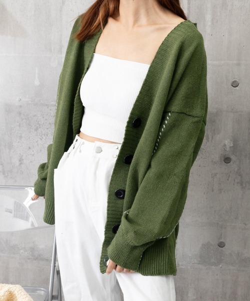 Miniministore(ミニミニストア)の「ニットカーディガン レディース アウター(ニット/セーター・レディース・ブラック/テラコッタ/ブラウン/ベージュ/パープル/グレー/カーキ/アイボリー/ブルー/ネイビー・FREE)」の11枚目の写真