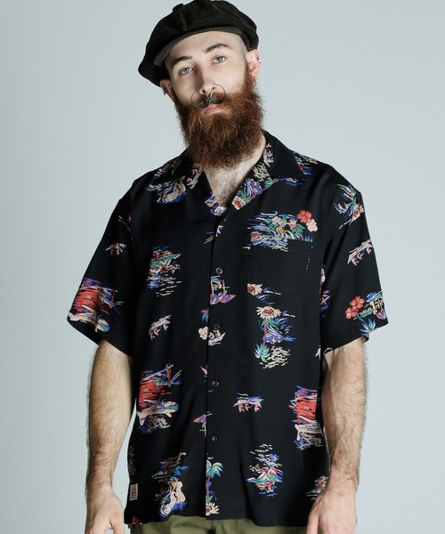 schott（ショット）の「Schott/ショット/×PJ/×パイナップルジュース/RAYON SHIRT ALOHALAND/レーヨンシャツ アロハランド（シャツ/ブラウス・メンズ・ブラック・M/L/XL/2XL）」の5枚目の写真