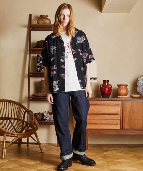 schott（ショット）の「Schott/ショット/×PJ/×パイナップルジュース/RAYON SHIRT ALOHALAND/レーヨンシャツ アロハランド（シャツ/ブラウス・メンズ・ブラック・M/L/XL/2XL）」の4枚目の写真