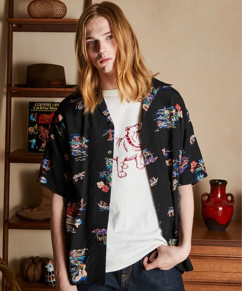 schott（ショット）の「Schott/ショット/×PJ/×パイナップルジュース/RAYON SHIRT ALOHALAND/レーヨンシャツ アロハランド（シャツ/ブラウス・メンズ・ブラック・M/L/XL/2XL）」の3枚目の写真