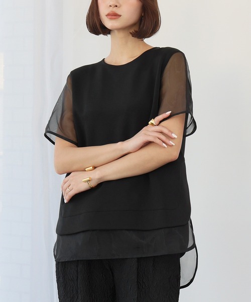ELFRANK(エルフランク)の「オーガンジーレイヤードプルオーバー(Tシャツ/カットソー・レディース・ブラック/オフホワイト・FREE)」の8枚目の写真