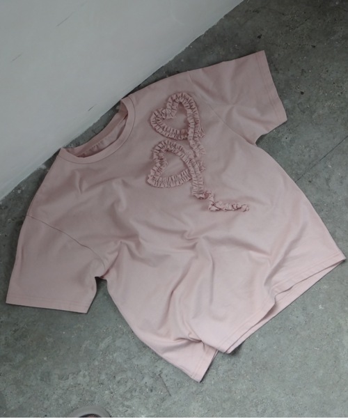 トップス Lace and tulle frill heart T-shirt heart frill T-shirt／ハートフリルTシャツ（Tシャツ/カットソー