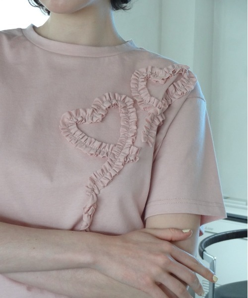 トップス Lace and tulle frill heart T-shirt heart frill T-shirt／ハートフリルTシャツ（Tシャツ/カットソー