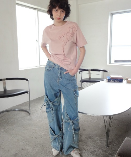 トップス Lace and tulle frill heart T-shirt heart frill T-shirt／ハートフリルTシャツ（Tシャツ/カットソー