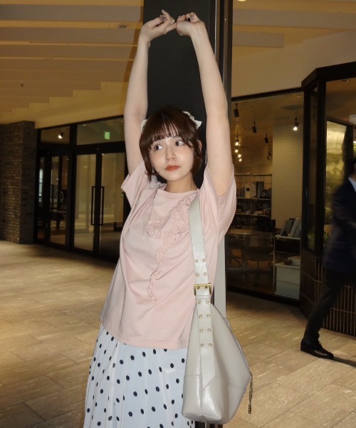 トップス Lace and tulle frill heart T-shirt heart frill T-shirt／ハートフリルTシャツ（Tシャツ/カットソー