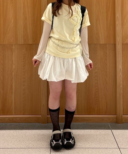 トップス Lace and tulle frill heart T-shirt heart frill T-shirt／ハートフリルTシャツ（Tシャツ/カットソー