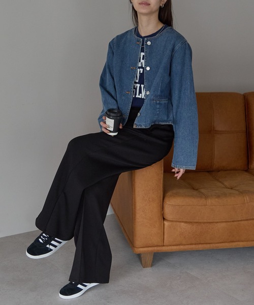 売り切りセール！ノーカラーデニムジャケット　レディース セール】ノーカラーデニムジャケット（デニムジャケット