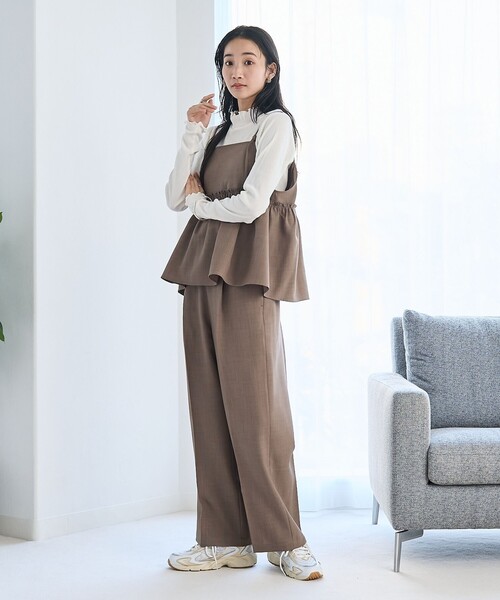 coen(コーエン)の「リネンライクキャミソールセットアップ(サロペット/オーバーオール・レディース・モカ/ブラック/ベージュ・M/L)」の3枚目の写真