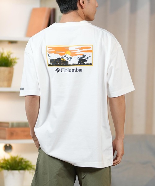 Columbia（コロンビア）の「【ムラサキスポーツ限定】columbia/コロンビア オーバーサイズTシャツ 半袖T UVケア バックプリント PM4502（Tシャツ/カットソー・メンズ・ブラウン系その他2/ブラック×ブルー/ホワイト×グレー/ブラウン系その他/チャコールグレー×パープル/チャコールグレー×ブラック/ブラック×グレー/ホワイト系その他/ホワイト×イエロー/ブラック×ピンク/ベージュ系その他/グリーン系その他・S/M/L/XL）」の2枚目の写真