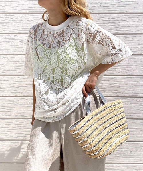 Q（キュー）の「レースオーバーサイズT（Tシャツ/カットソー・レディース・ブラック/ホワイト・MEDIUM）」の3枚目の写真