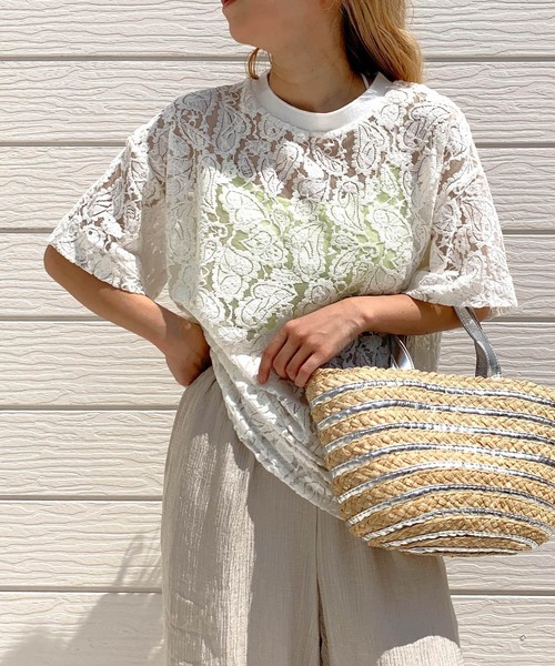 Q（キュー）の「レースオーバーサイズT（Tシャツ/カットソー・レディース・ブラック/ホワイト・MEDIUM）」の4枚目の写真