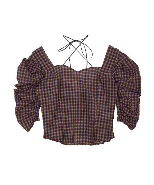 Ameri（アメリ）の「CHECK PUFF SLEEVE TOP（シャツ/ブラウス