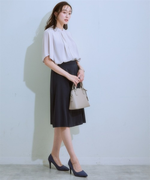 7days Life Styling（セブンデイズライフスタイリング）の「【カットソー裏地付】フロントタックジョーゼットフレア５分袖ブラウス<大きいサイズ有>（シャツ/ブラウス・レディース・ミント/オフホワイト/グレイッシュベージュ/ブラック・S/M/L/LL/3L）」の10枚目の写真