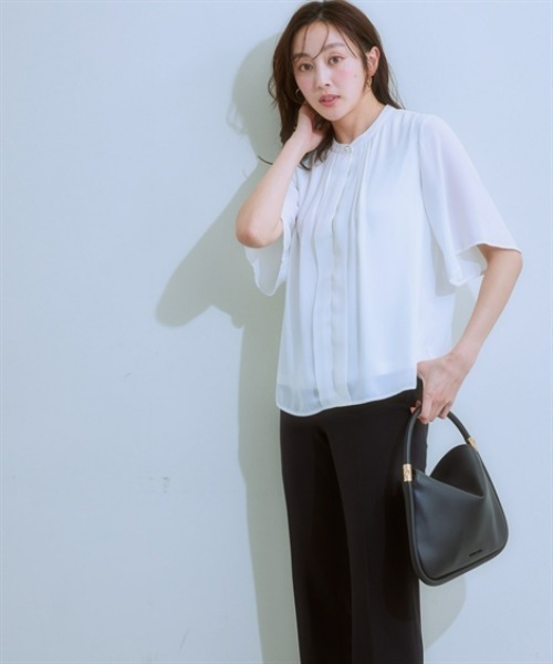 7days Life Styling（セブンデイズライフスタイリング）の「【カットソー裏地付】フロントタックジョーゼットフレア５分袖ブラウス<大きいサイズ有>（シャツ/ブラウス・レディース・ミント/オフホワイト/グレイッシュベージュ/ブラック・S/M/L/LL/3L）」の17枚目の写真