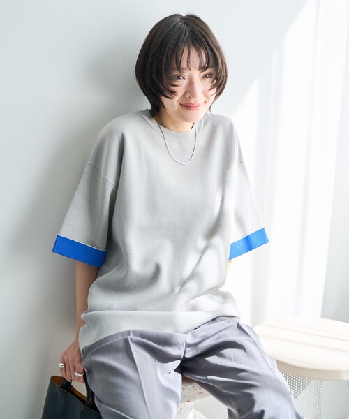 セール】限定展開 接触冷感 ニット 裏配色 半袖 プルオーバー（ニット
