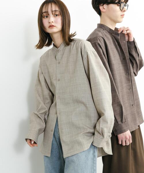 SENSE OF PLACE by URBAN RESEARCH(センスオブプレイスバイアーバンリサーチ)の「『ユニセックス』『接触冷感/吸水速乾/イージーケア』リネンライクバンドカラーロングスリーブシャツ(シャツ/ブラウス・メンズ・ブラウン/ブラック/ライトベージュ・MEDIUM/LARGE)」の3枚目の写真