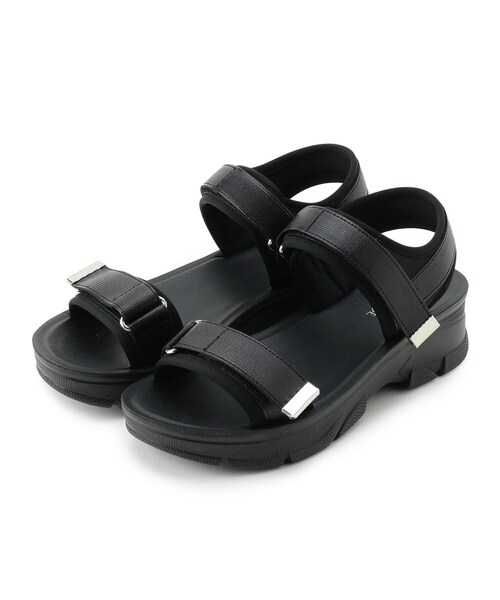 SHOO・LA・RUE（シューラルー）の「【高レビュー】スポーティで上品 大人のためのテープスポサン（サンダル・レディース・ブラック/ゴールド/ナチュラル/シルバー・45/35/25）」の2枚目の写真