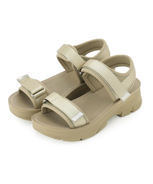 SHOO・LA・RUE（シューラルー）の「【高レビュー】スポーティで上品 大人のためのテープスポサン（サンダル・レディース・ブラック/ゴールド/ナチュラル/シルバー・45/35/25）」の5枚目の写真