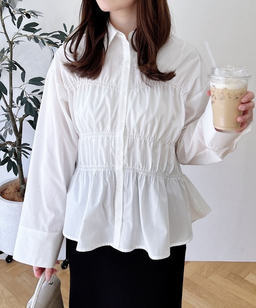 INGNI（イング）の「シャーリングビスチェシャツ（シャツ/ブラウス・レディース・サックスブルー/オフホワイト/ブルー系1・M）」の2枚目の写真