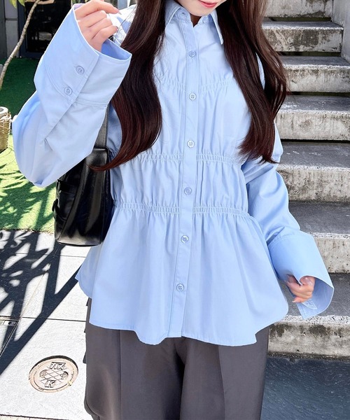 INGNI（イング）の「シャーリングビスチェシャツ（シャツ/ブラウス・レディース・サックスブルー/オフホワイト/ブルー系1・M）」の7枚目の写真