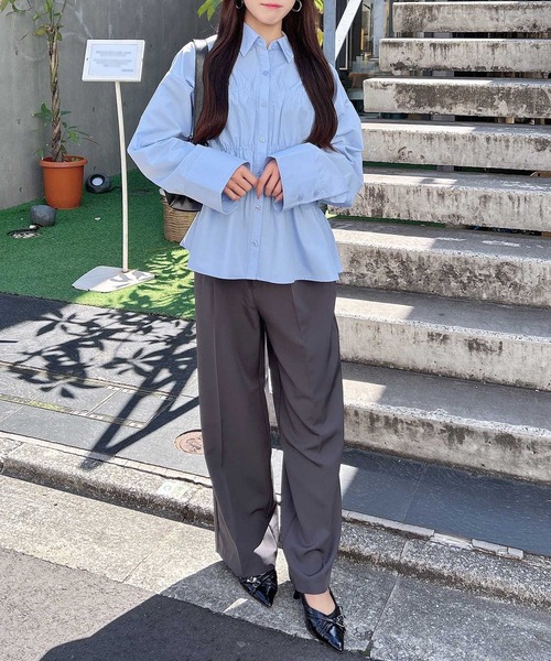 INGNI（イング）の「シャーリングビスチェシャツ（シャツ/ブラウス・レディース・サックスブルー/オフホワイト/ブルー系1・M）」の8枚目の写真