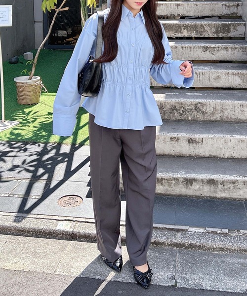 INGNI（イング）の「シャーリングビスチェシャツ（シャツ/ブラウス・レディース・サックスブルー/オフホワイト/ブルー系1・M）」の9枚目の写真