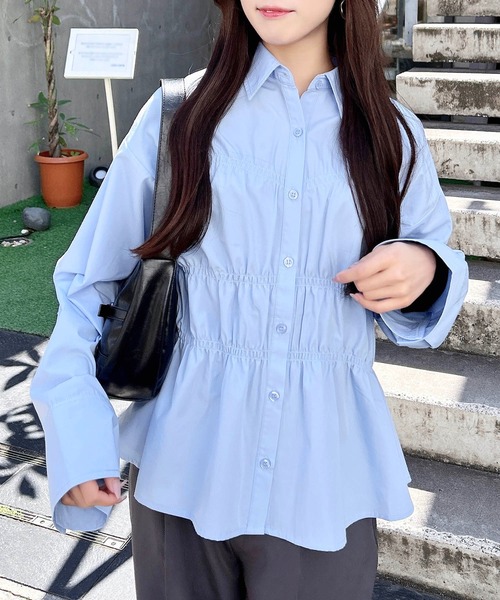 INGNI（イング）の「シャーリングビスチェシャツ（シャツ/ブラウス・レディース・サックスブルー/オフホワイト/ブルー系1・M）」の6枚目の写真