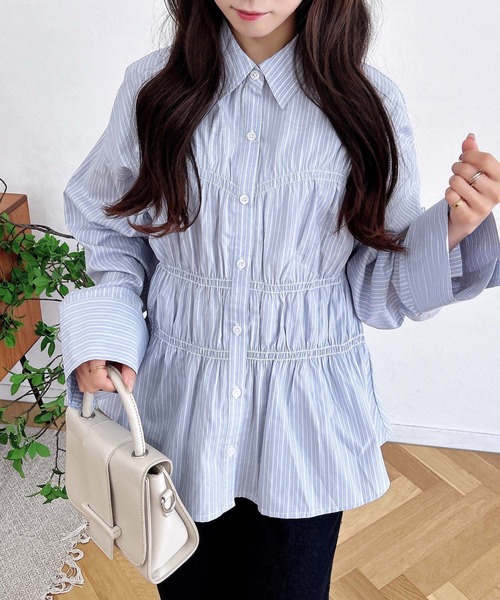 INGNI（イング）の「シャーリングビスチェシャツ（シャツ/ブラウス・レディース・サックスブルー/オフホワイト/ブルー系1・M）」の18枚目の写真