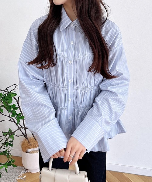 INGNI（イング）の「シャーリングビスチェシャツ（シャツ/ブラウス・レディース・サックスブルー/オフホワイト/ブルー系1・M）」の19枚目の写真