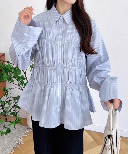 INGNI（イング）の「シャーリングビスチェシャツ（シャツ/ブラウス・レディース・サックスブルー/オフホワイト/ブルー系1・M）」の20枚目の写真