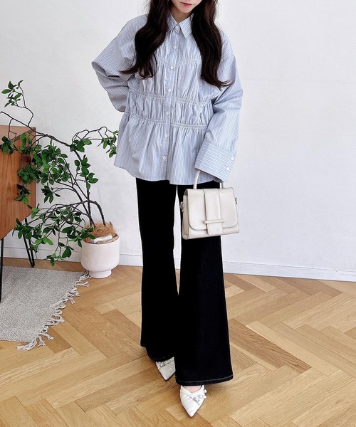 INGNI（イング）の「シャーリングビスチェシャツ（シャツ/ブラウス・レディース・サックスブルー/オフホワイト/ブルー系1・M）」の22枚目の写真