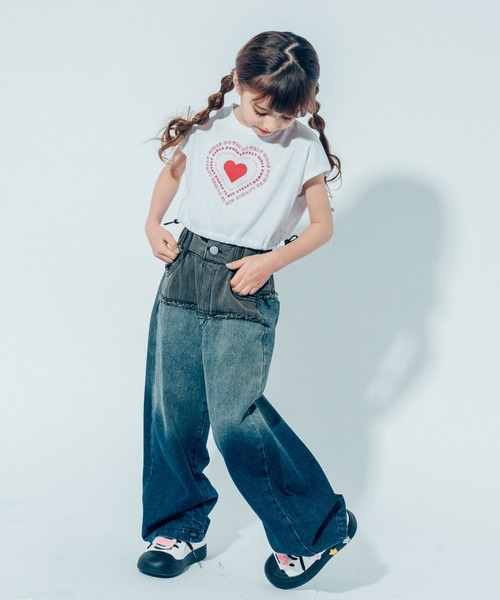 吸水速乾】クロップドドロップショルダーハートTシャツ（Tシャツ