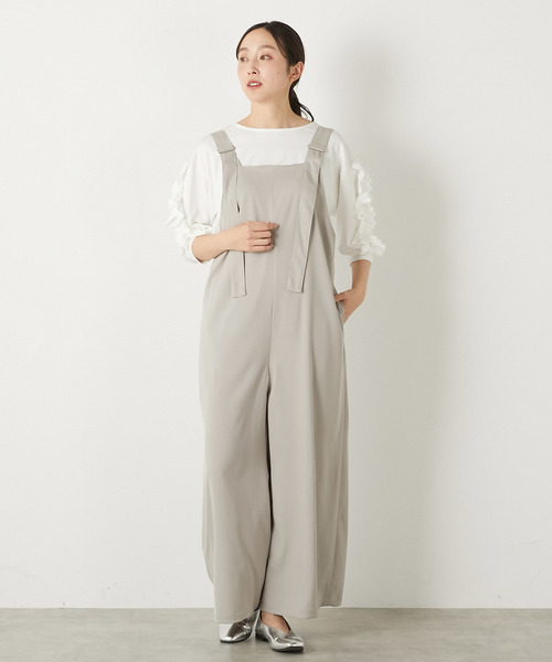 MELROSE claire(メルローズ クレール)の「【エステルストレッチジョーゼットサロペット】(サロペット/オーバーオール・レディース・ブラック/グレイッシュベージュ・FREE)」の1枚目の写真