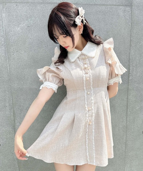 ROJITA(ロジータ)の「ダブルリボンツイード半袖ワンピース(ワンピース・レディース・ホワイト/その他1/ピンク・FREE)」の7枚目の写真