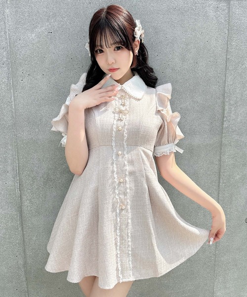 ROJITA(ロジータ)の「ダブルリボンツイード半袖ワンピース(ワンピース・レディース・ホワイト/その他1/ピンク・FREE)」の9枚目の写真