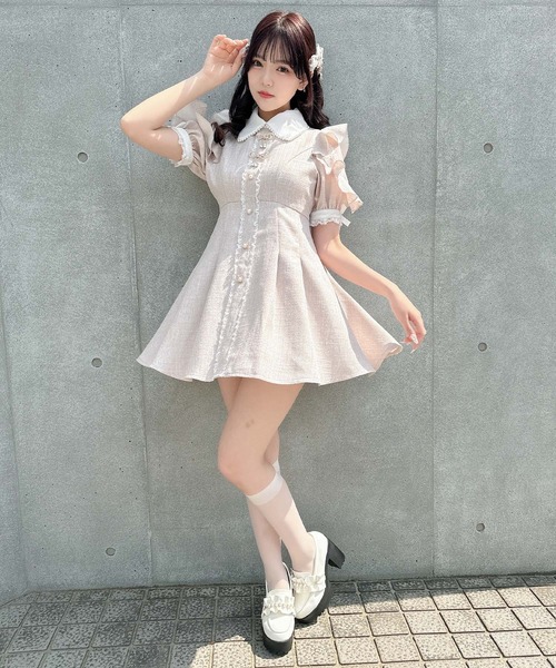 【おまけ付】 ダブルリボンツイード半袖ワンピース（ワンピース）｜ROJITA ワンピース