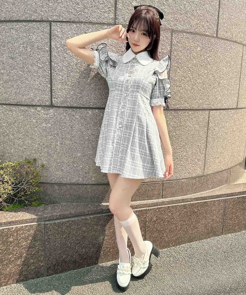 ROJITA(ロジータ)の「ダブルリボンツイード半袖ワンピース(ワンピース・レディース・ホワイト/その他1/ピンク・FREE)」の4枚目の写真