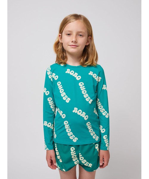 BOBO CHOSES(ボボショーズ)の「Wavy Bobo Choses all over swim T-shirt(水着・キッズ・グリーン・2-3YEAR/4-5YEAR/6-7YEAR/8-9y)」の1枚目の写真