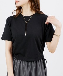 【旬なショート丈トップス!】裾リボンシャーリングTシャツ