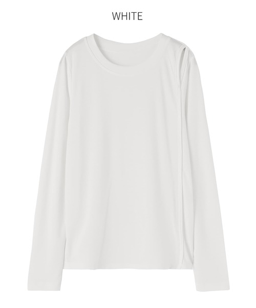 STYLE DELI（スタイルデリ）の「薄手で柔らかい片側肩あきカットソートップス（Tシャツ/カットソー・レディース・ホワイト/ブラック・FREE）」の18枚目の写真