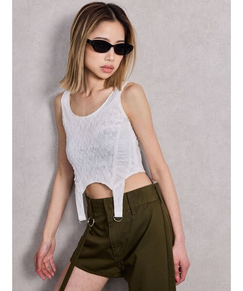 GYDA(ジェイダ)の「Mix material コルセットデザイントップス(タンクトップ・レディース・オフホワイト/ブラック/その他1・FREE)」の12枚目の写真